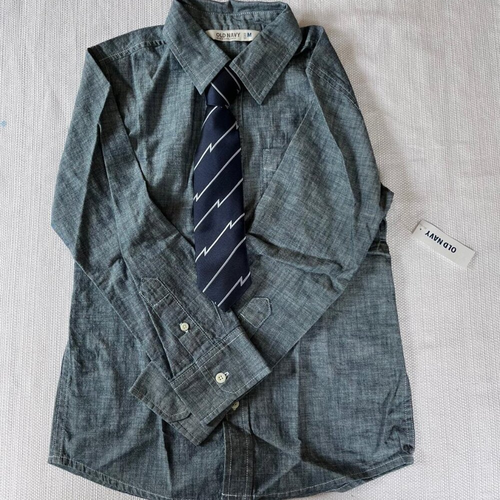 Children's Gray Button Down Shirt with Tie